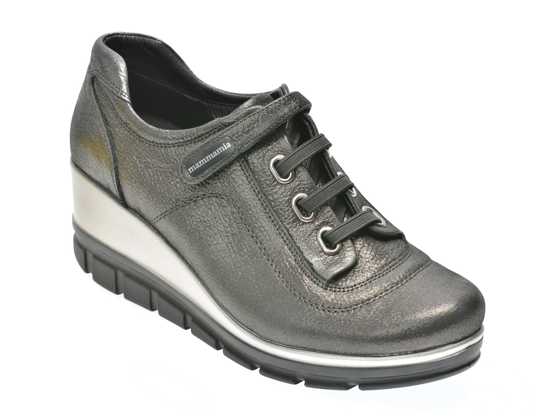 Pantofi MAMMA MIA argintii, Mm17, din piele naturala