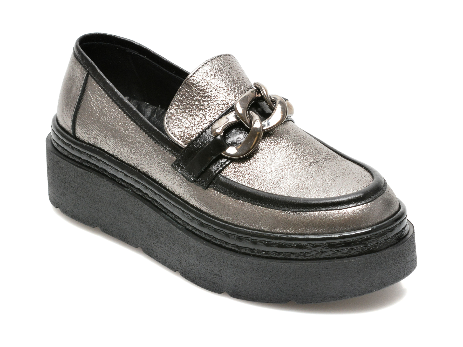 Pantofi IMAGE argintii, 33114, din piele naturala