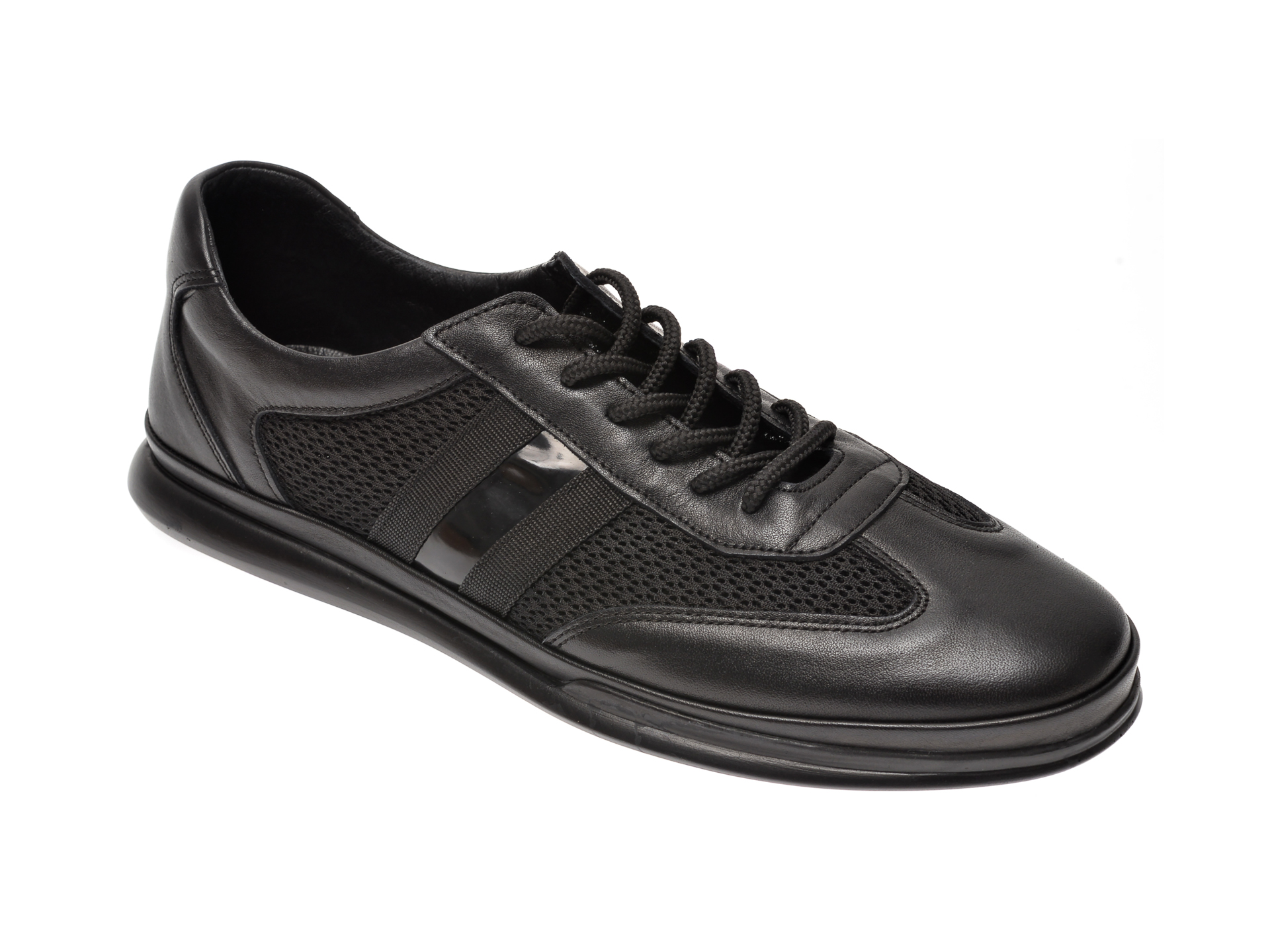 Pantofi OTTER negri, M5624, din materil textil textil si piele naturala