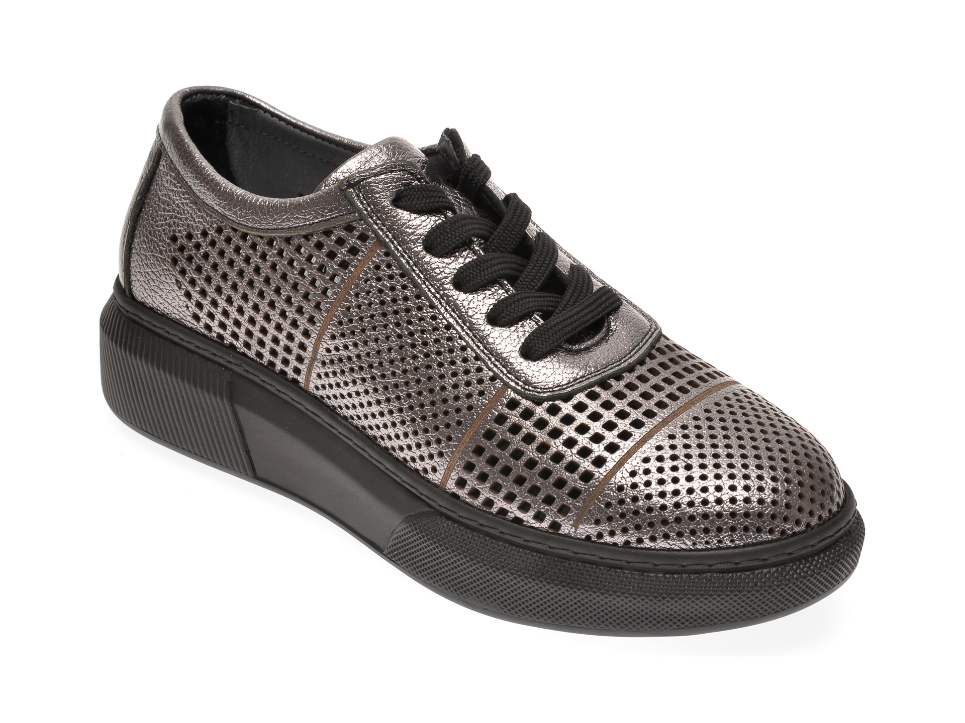 Pantofi PASS COLLECTION argintii, K21, din piele naturala