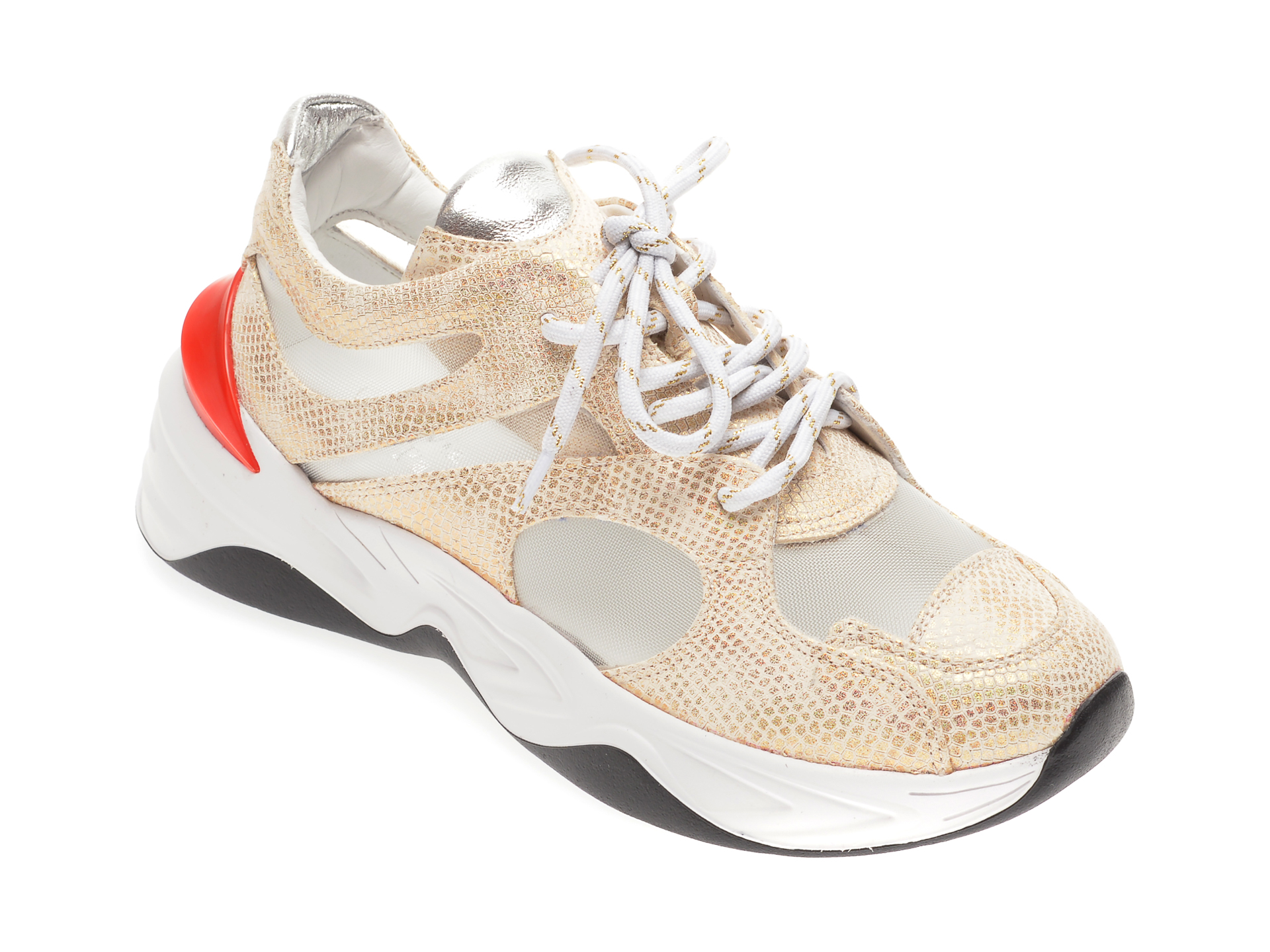 Pantofi sport FLAVIA PASSINI aurii, 135P17, din material textil si piele naturala