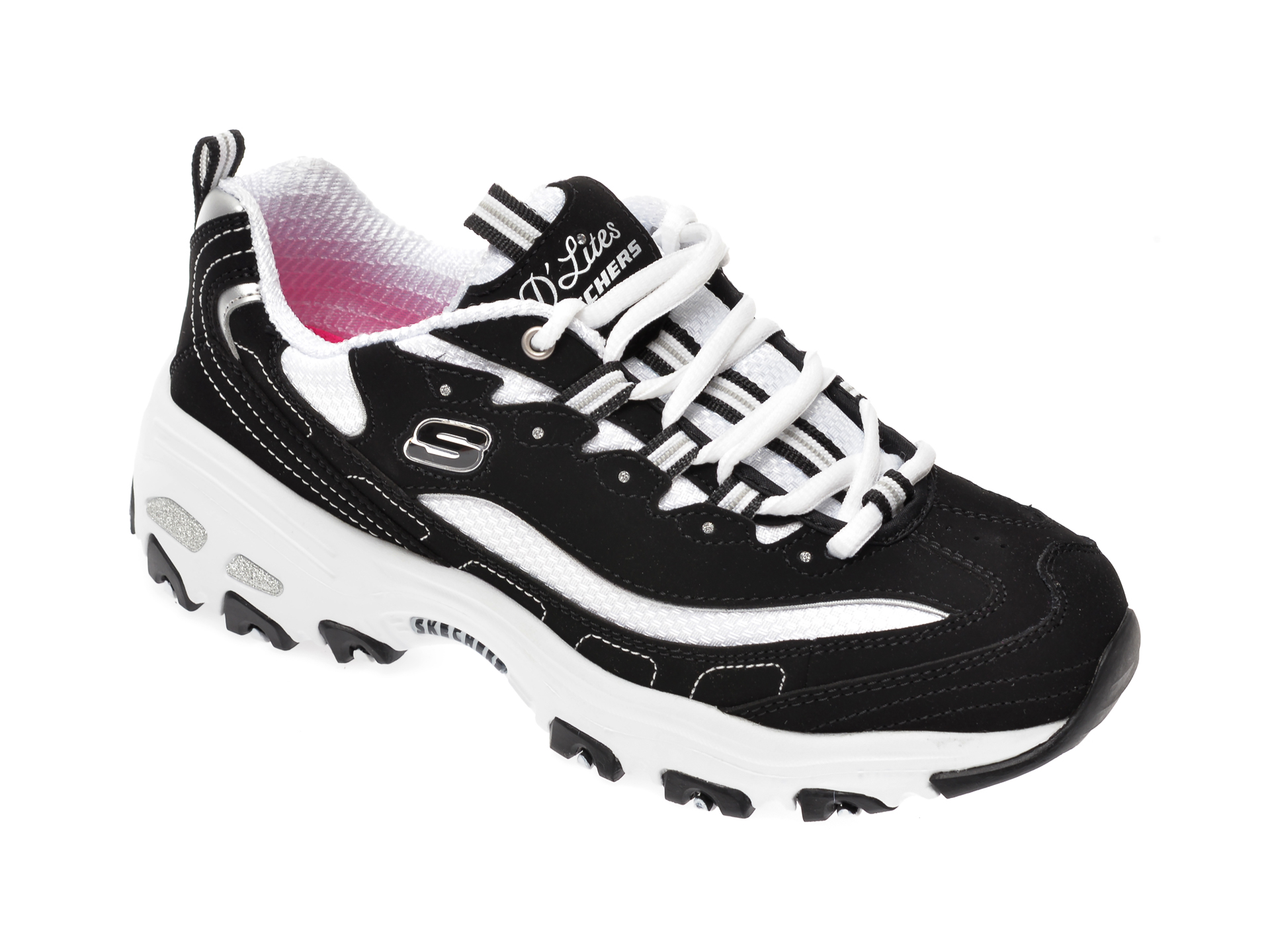 Pantofi sport SKECHERS alb-negru, Dlites Biggest Fan, din piele intoarsa