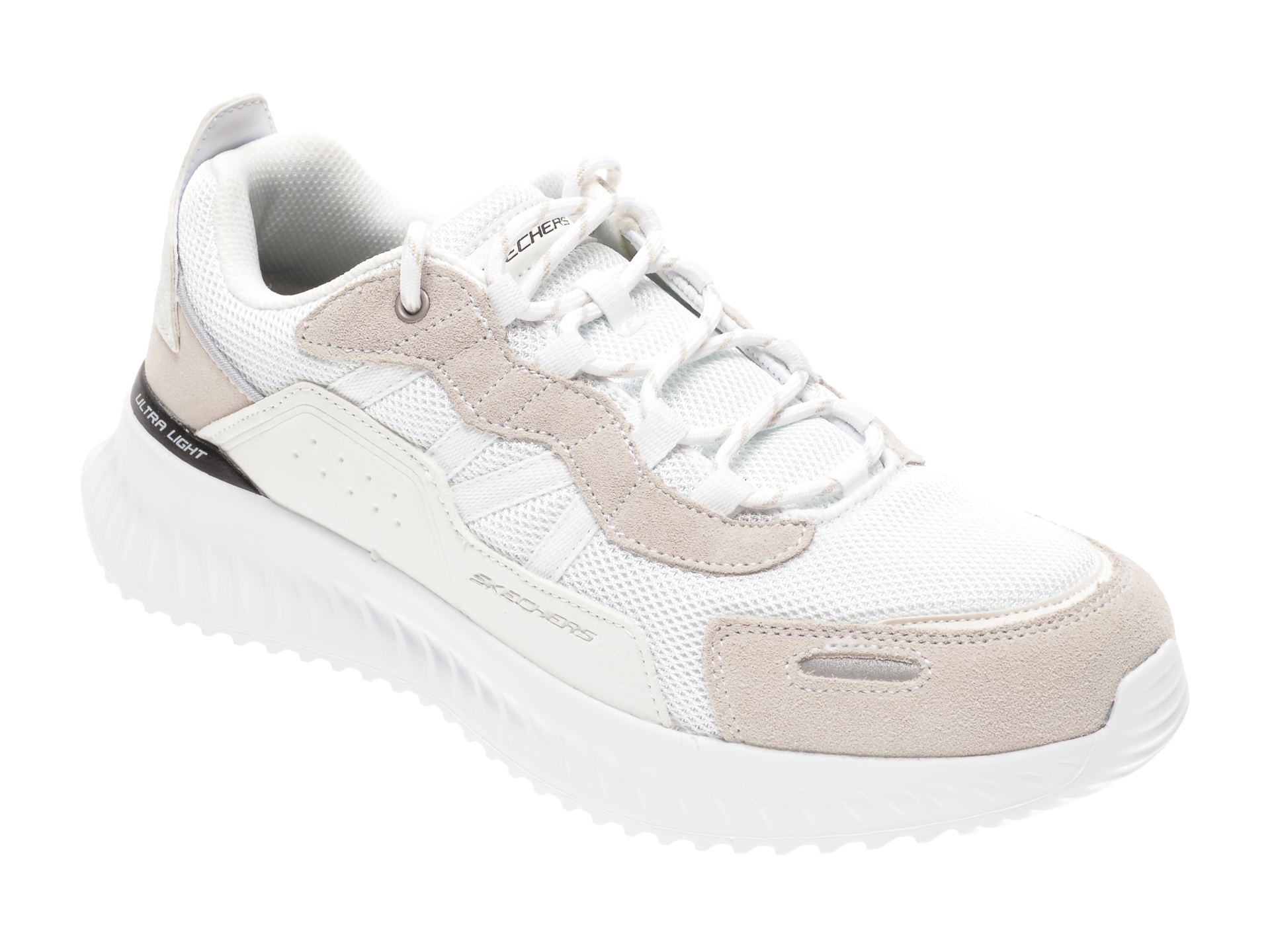 Pantofi sport SKECHERS albi, MATERA 2.0 XIMINO, din material textil si piele naturala
