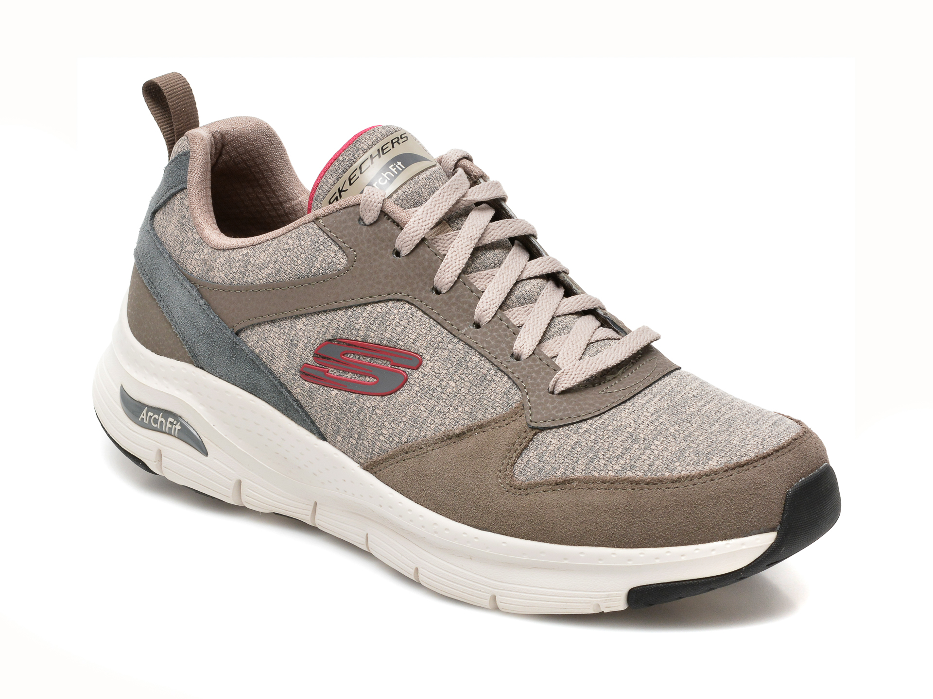 Pantofi Sport Skechers Gri, Arch Fit, Din Material Textil Si Piele Intoarsa