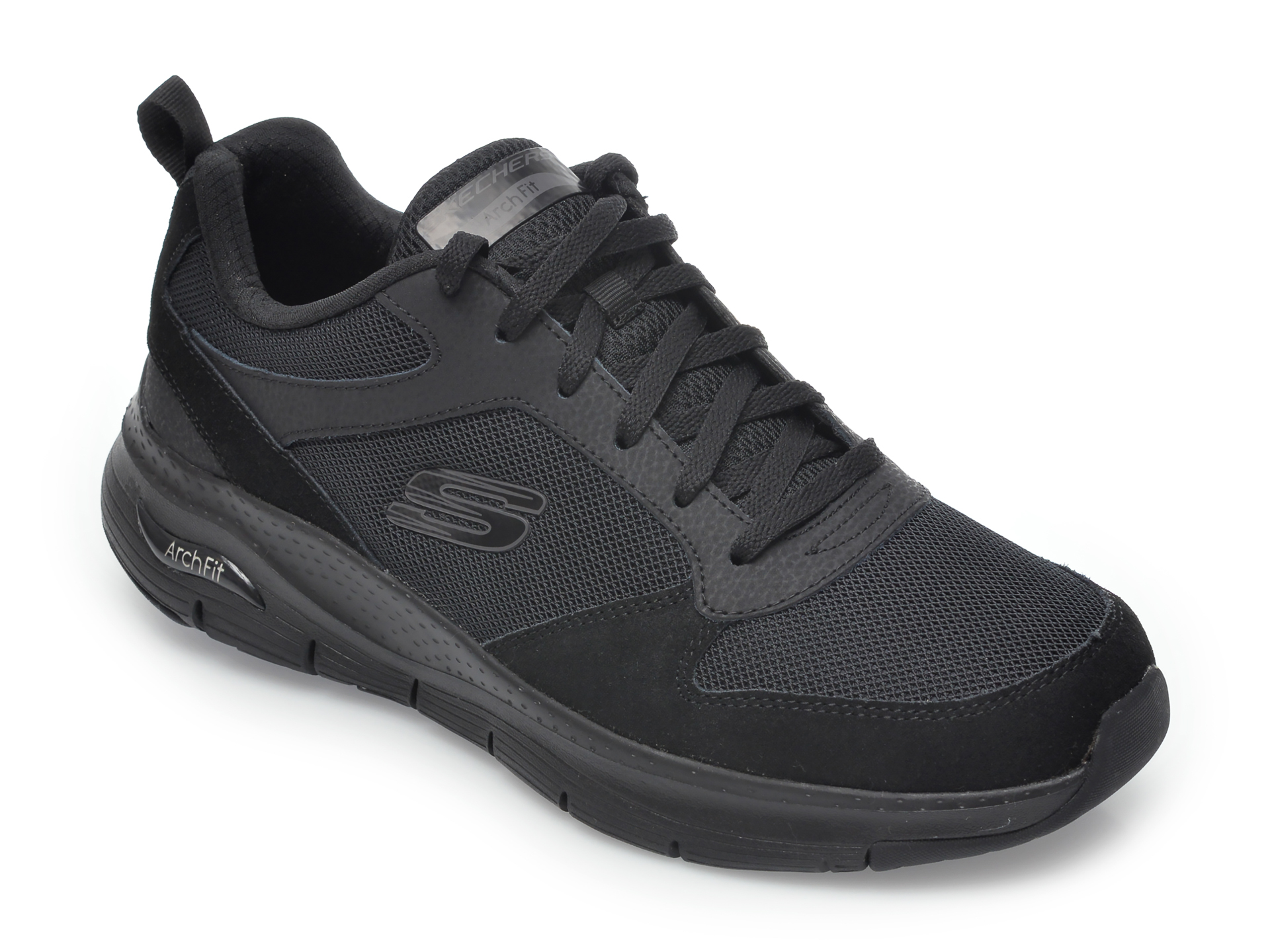 Pantofi sport SKECHERS negri, Arch Fit Servitica, din material textil si piele naturala