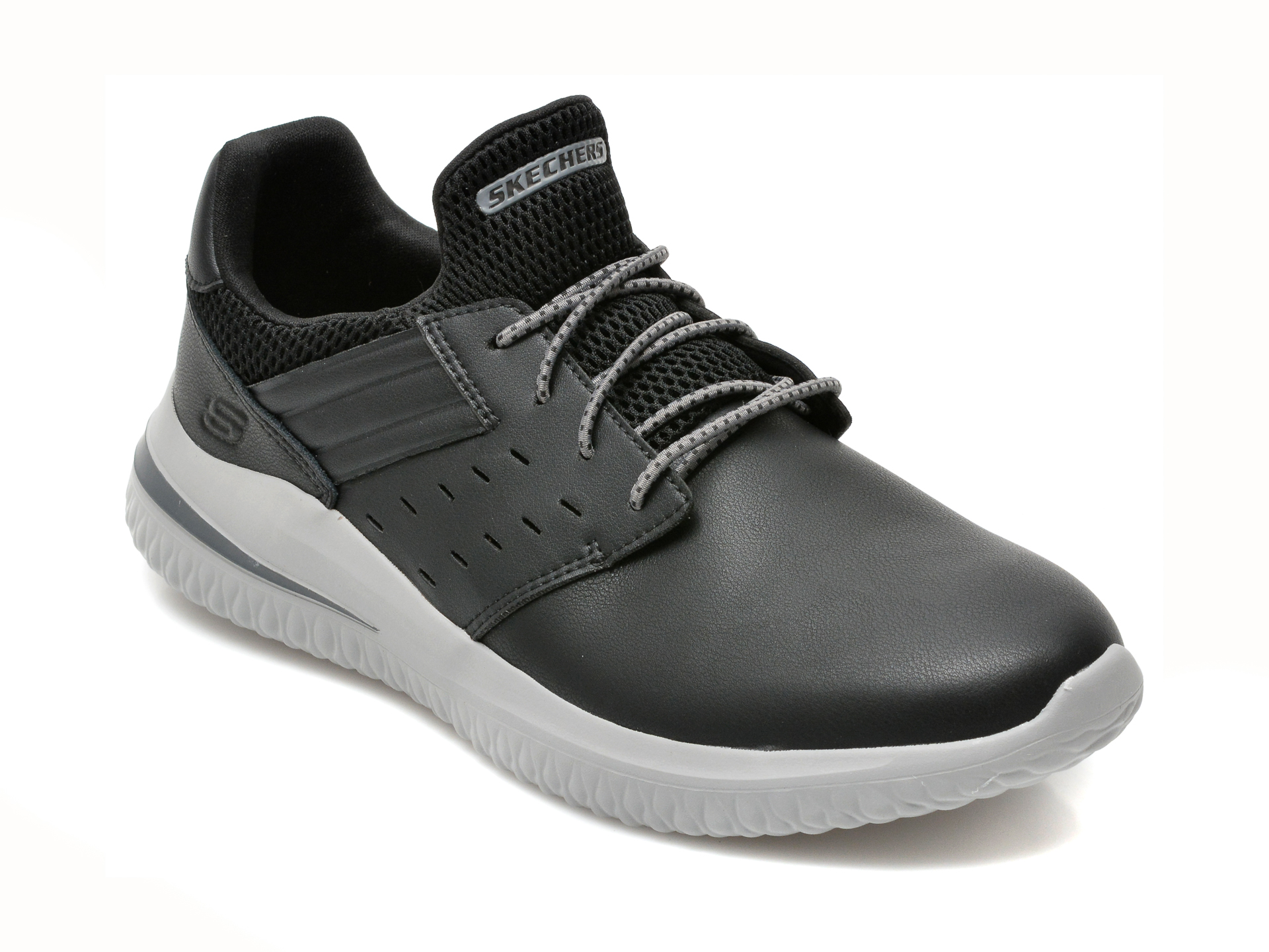 Pantofi Sport Skechers Negri, Delson 3.0, Din Material Textil Si Piele Naturala
