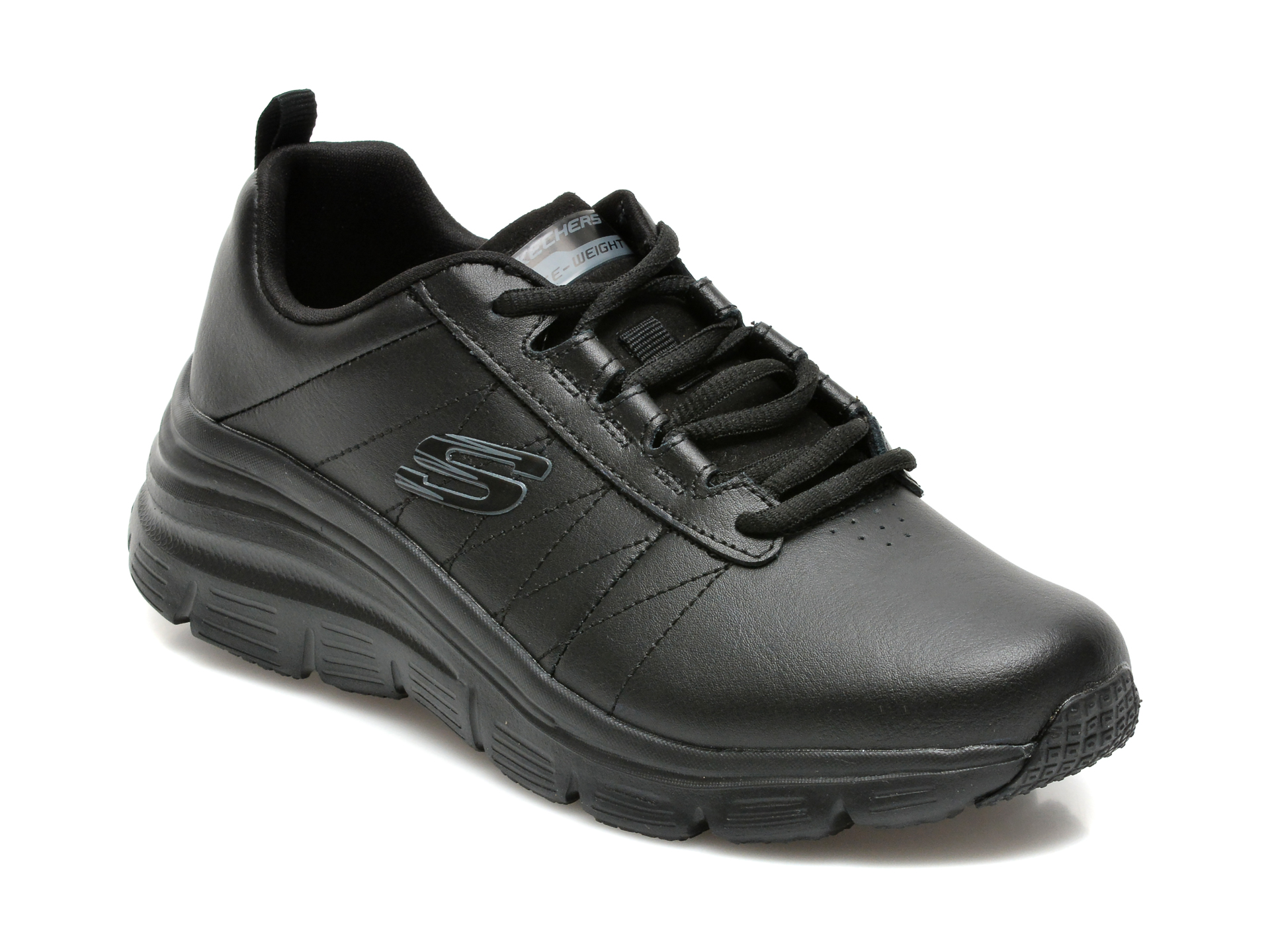 Pantofi sport SKECHERS negri, FASHION FIT, din piele naturala