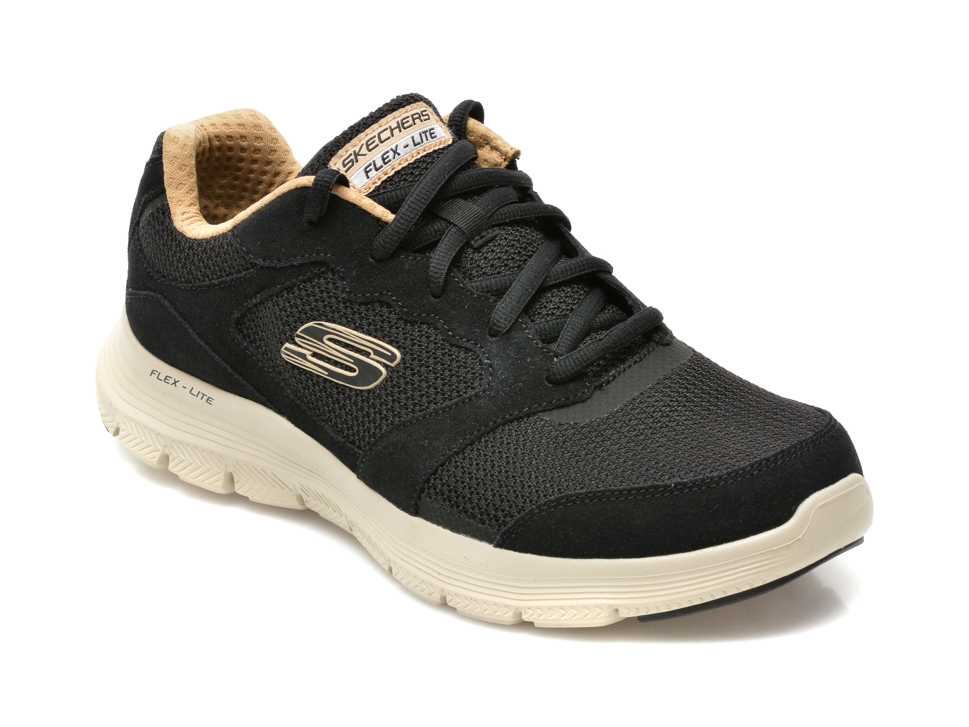 Pantofi sport SKECHERS negri, FLEX ADVANTAGE 4.0, din material textil si piele naturala