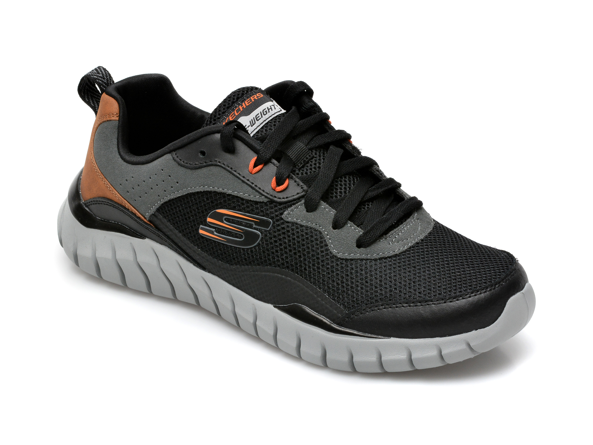 Pantofi sport SKECHERS negri, Overhaul Betley, din material textil si piele naturala