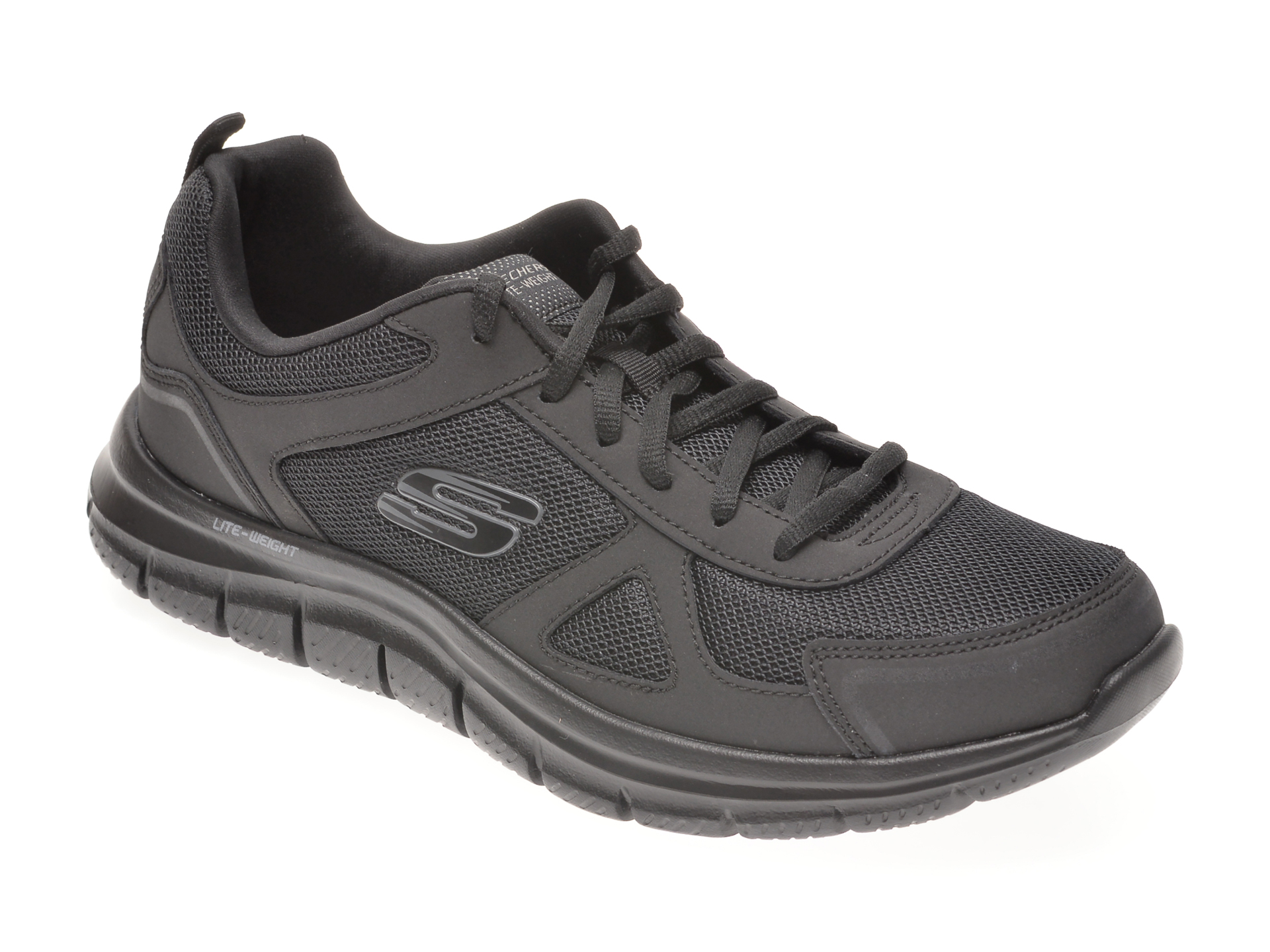 Pantofi sport SKECHERS negri, TRACK SCLORIC, din material textil si piele naturala