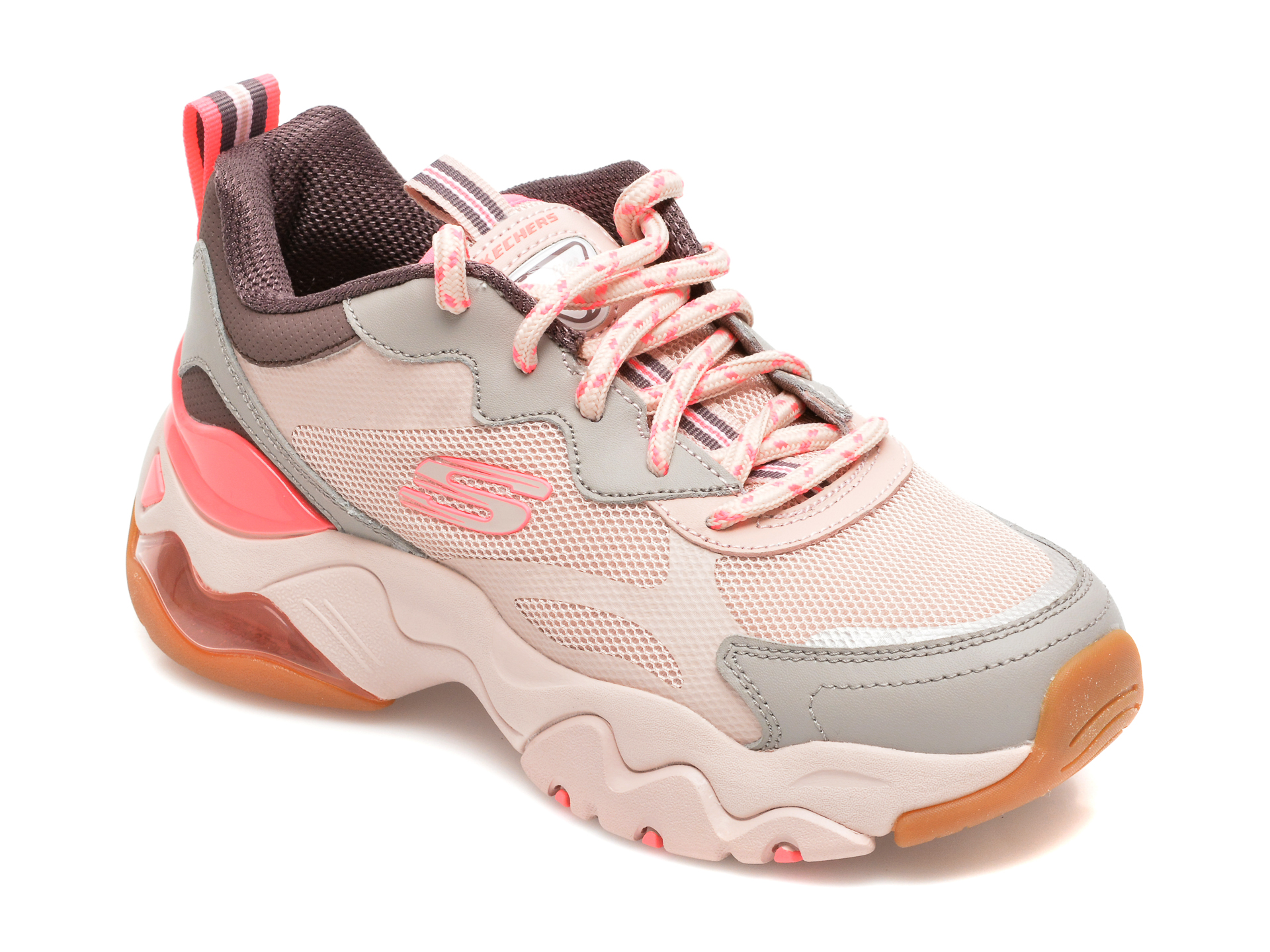 Pantofi sport SKECHERS roz, 149085, din piele ecologica si material textil