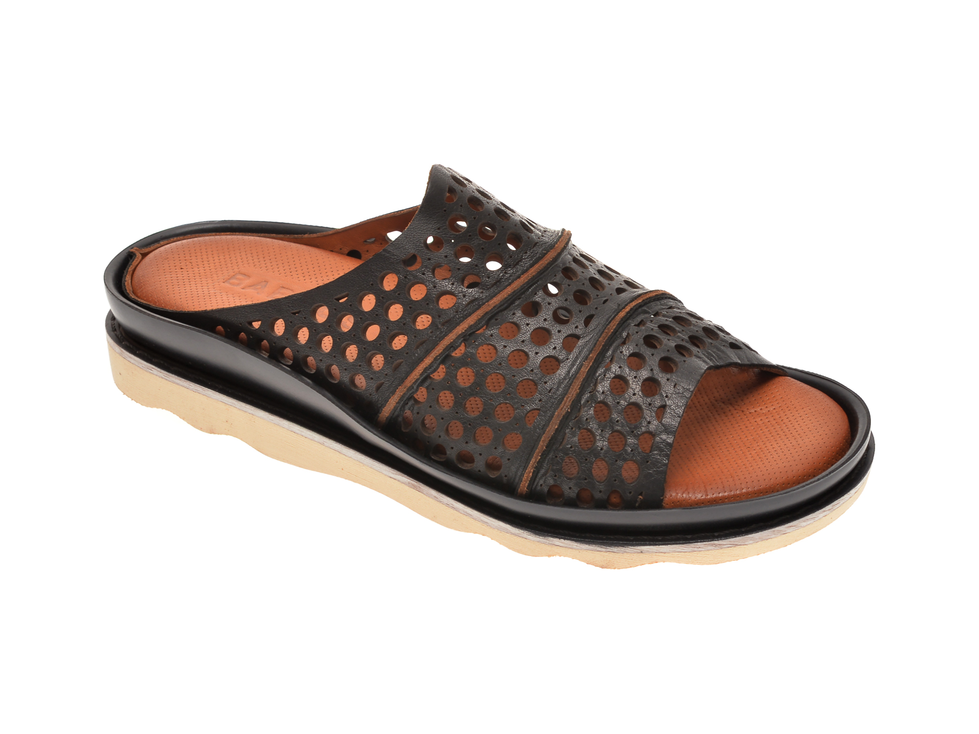 Papuci BABOOS negri, 0405, din piele naturala