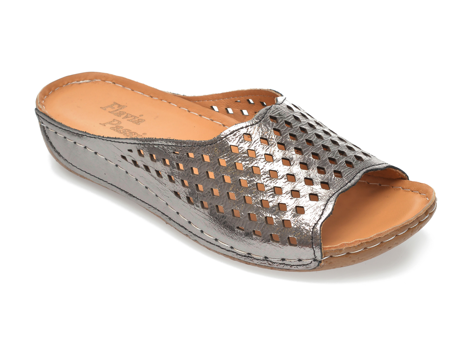 Papuci FLAVIA PASSINI argintii, 417276, din piele naturala
