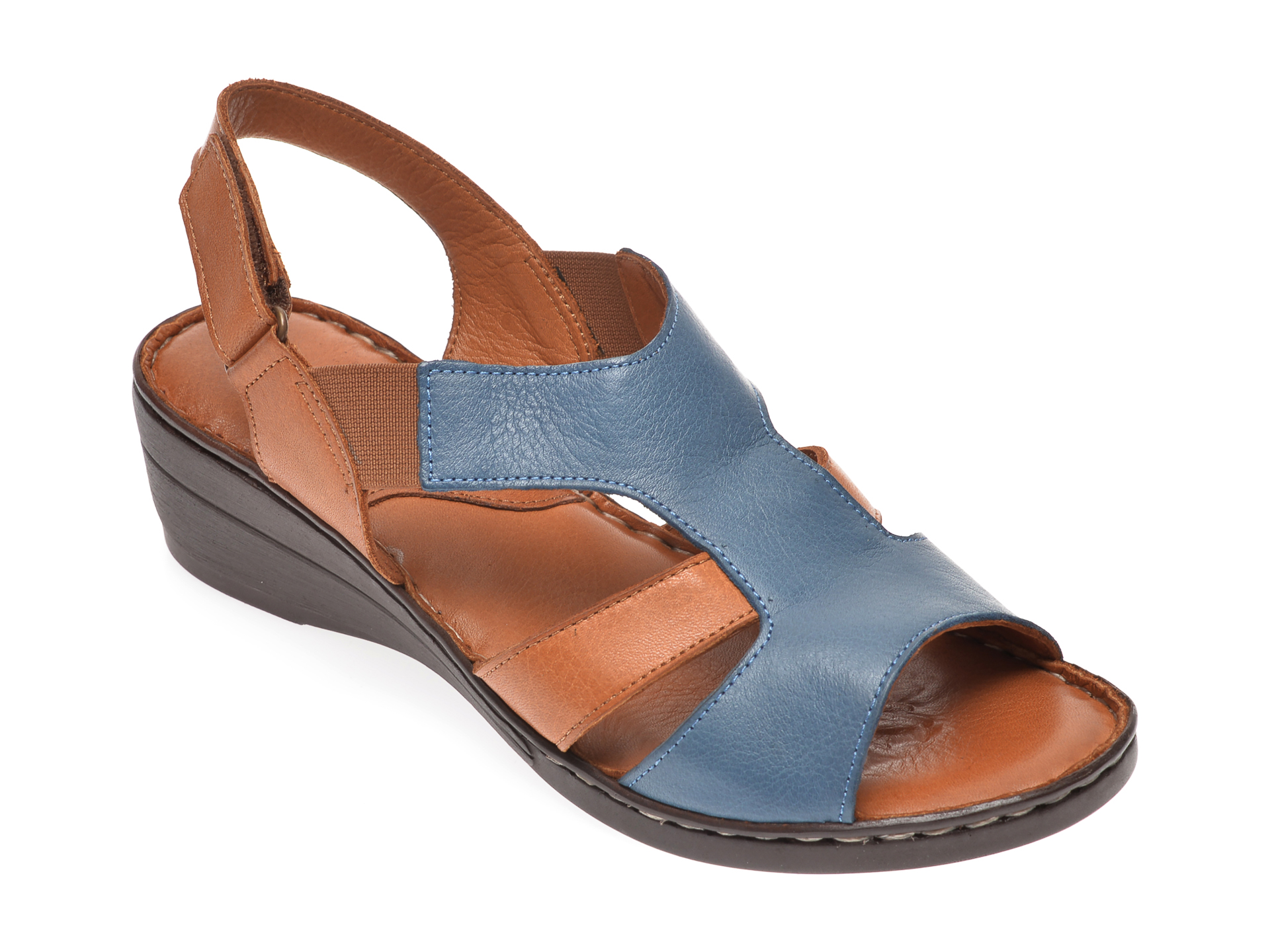 Sandale PASS COLLECTION albastre, 411, din piele naturala PASS COLLECTION imagine reduceri